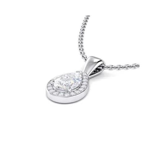 Pendentif Collier Poire & Réel Diamant Rond 1.70 Carat Or Blanc 14K