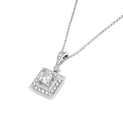 Pendentif Collier Princesse Et Réel Diamant Rond De 1.12 Ct En Or Blanc 14K