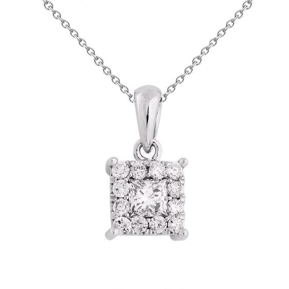 Pendentif Collier Princesse Et Réel Diamant Rond De 2.2 Ct En Or Blanc 14 Carats