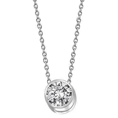 Pendentif Collier Réel Diamant Coupe Ronde Etincelant 1.0 Carat Or Blanc 14K