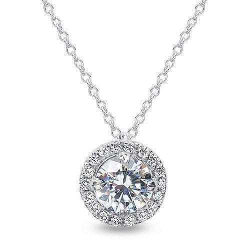 Pendentif Collier Réel Diamant Rond Taille Brillant 1.68 Carat Or Blanc 14K