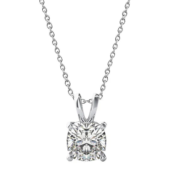 Pendentif Collier Réel Diamant Solitaire Taille Coussin 1.50 Ct Or Blanc 14K
