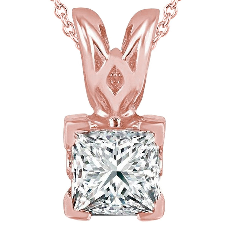 Pendentif Collier Réel Diamant Taille Princesse Scintillant 2 Carats Or Rose 14K