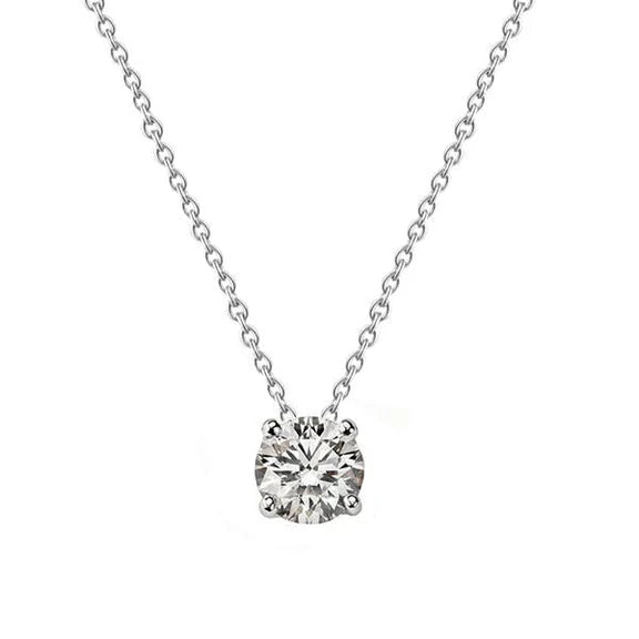 Pendentif Collier Réel Diamant Taille Ronde Or Blanc 2 Ct 14K
