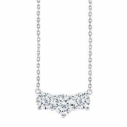 Pendentif Collier Réel Diamant Taille Ronde Trois Pierres Or Blanc 3 Ct 14K