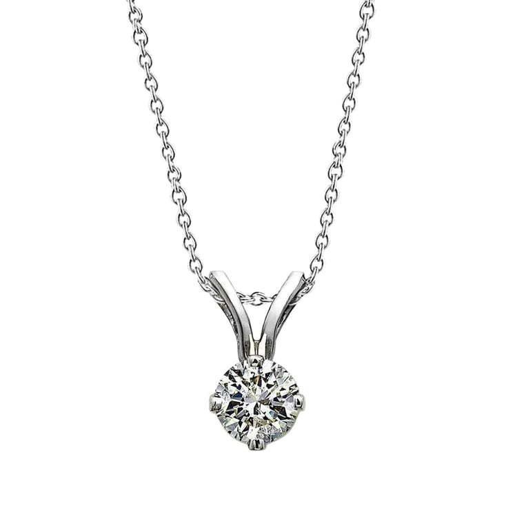 Pendentif Collier Solitaire Authentique Diamant Taille Ronde Or Blanc 14K 1 Ct.