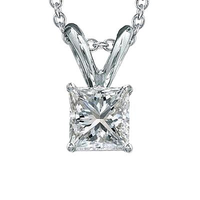 Pendentif Collier Solitaire Réel Diamant Princesse 1.0 Carat Or Blanc 14K