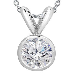 Pendentif Collier Véritable Diamant Rond 1.5 Carats Or Blanc 14K