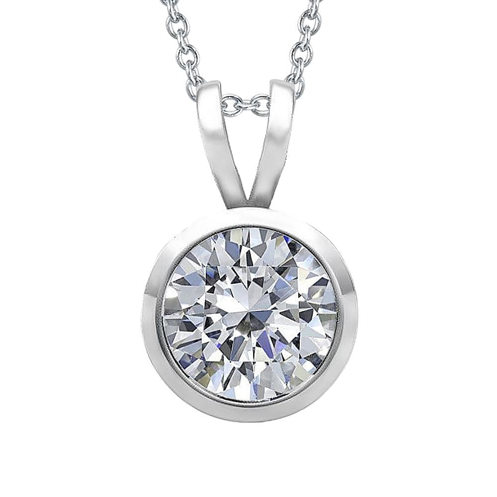 Pendentif Collier Véritable Diamant Rond Avec Chaîne Lunette Sertie 1.50 Carat WG 14K