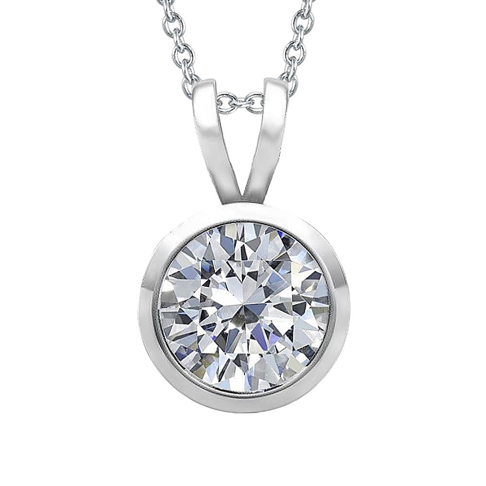Pendentif Collier Véritable Diamant Rond Avec Chaîne Lunette Sertie 1.50 Carat WG 14K