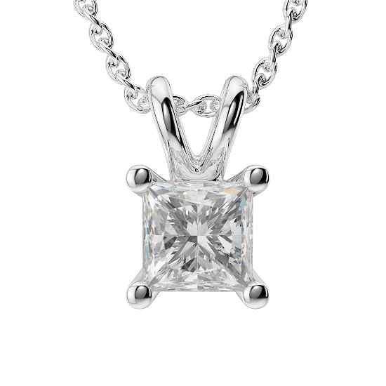 Pendentif Collier Véritable Diamant Taille Princesse 1 Ct Or Blanc 14K Bijoux
