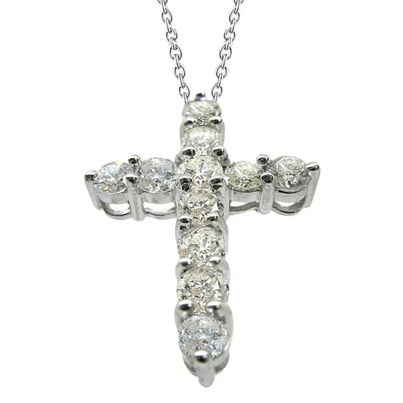 Pendentif Croix Réel Diamant Or Blanc