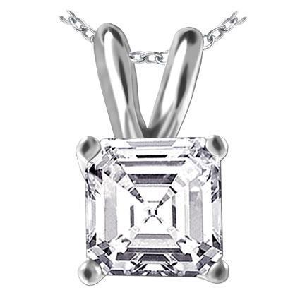 Pendentif Dame Véritable Diamant Solitaire Taille Asscher 3 Carats Or Blanc 14k