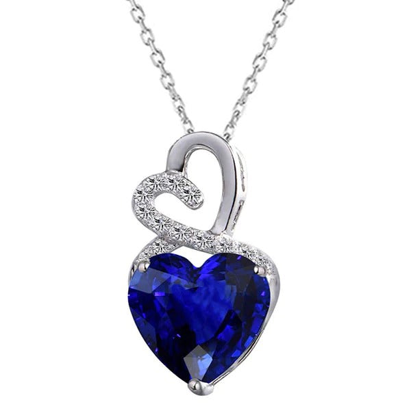 Pendentif Diamant Pierre Précieuse Fantaisie Coeur Avec Chaîne Or 14K 3.50 Carats