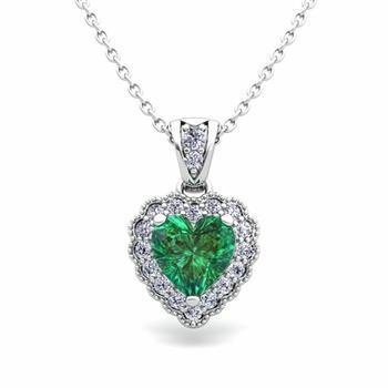 Pendentif Emeraude Vert Avec Diamant Pierre Précieuse 2.85 Carats Or Blanc 14K