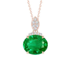 Pendentif Emeraude Vert Et Diamant 14.35 Carats Pierres Précieuses Or Rose 14K