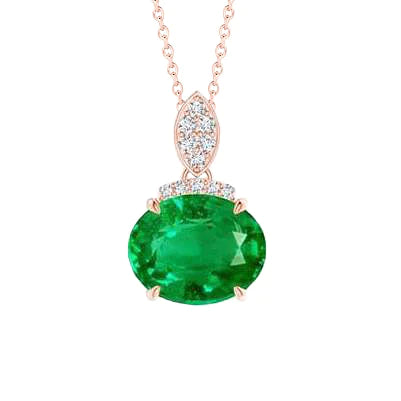 Pendentif Emeraude Vert Et Diamant 14.35 Carats Pierres Précieuses Or Rose 14K