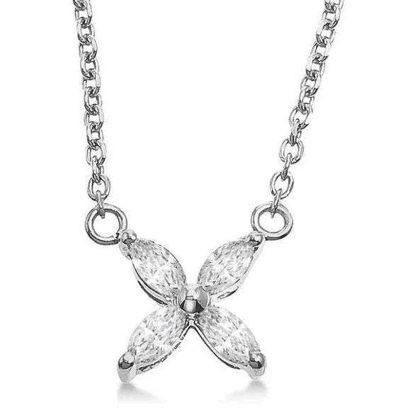 Pendentif En Forme De Fleur De Réel Diamant Taille Marquise 2 Carats En Or Blanc 14K