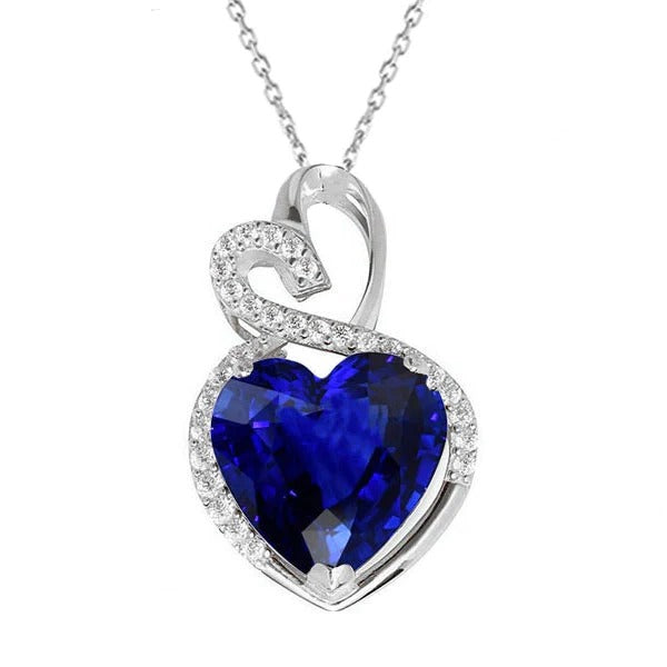 Pendentif Fantaisie Coeur Saphir Bleu & Diamant Rond 4.25 Carats