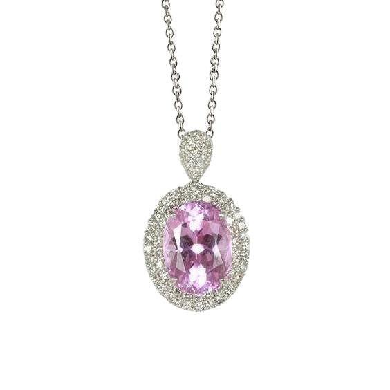 Pendentif Femme Kunzite Rose & Diamant Or Blanc 14K 15.50 Ct. - HarryChadEnt.FR