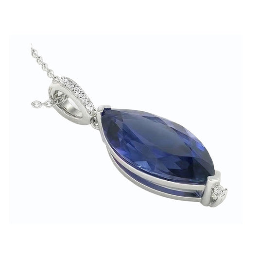 Pendentif Femme Marquise Bleu Foncé Saphir & Diamant 4.75 Carats
