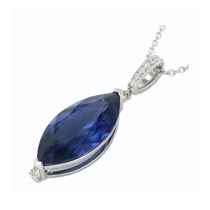 Pendentif Femme Marquise Bleu Foncé Saphir & Diamant 4.75 Carats