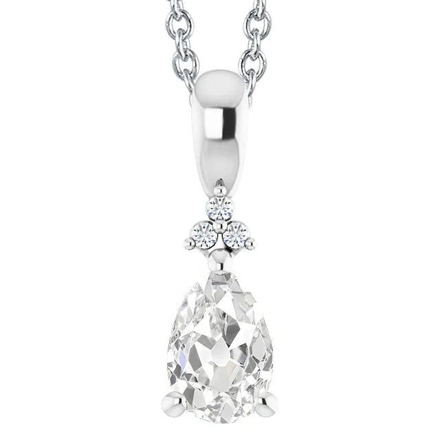 Pendentif Femme Réel Diamant Poire Old Cut 3 Carats Or Blanc 14K