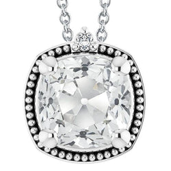 Pendentif Femme Véritable Diamant Rond & Coussin Vieux mineur Milgrain 5.50 Carats