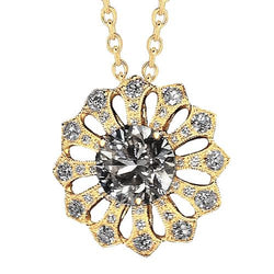 Pendentif Fleur Naturel Diamant 3 Carats Or Jaune 14K