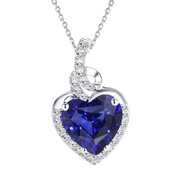 Pendentif Halo Coeur Saphir Bleu & Diamant Style Torsadé 4.50 Carats