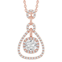 Pendentif Halo Naturel Diamant Or Rose Rond & Coussin Vieux mineur 4 Carats