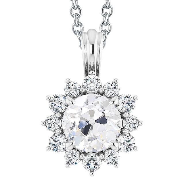 Pendentif Halo Naturel Diamant Rond 4.50 Carats Slide Old Cut Star Style Or