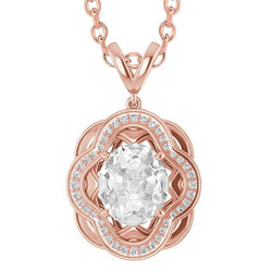 Pendentif Halo Naturel Diamant Rond & Ovale Vieux mineur 4 Carats Or Rose 14K