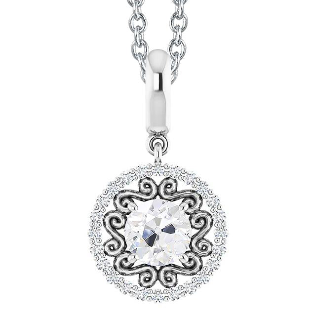 Pendentif Halo Naturel Diamant Rond Taille Ancienne Mine 2.50 Carats Avec Chaîne Or