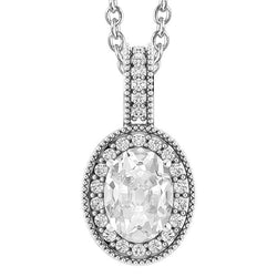 Pendentif Halo Oval Vieux mineur Réel Diamant 5.50 Carats Millgrain Or Blanc
