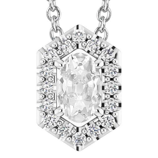 Pendentif Halo Oval Vieux mineur Réel Diamant Or Blanc Avec Chaîne 7.50 Carats