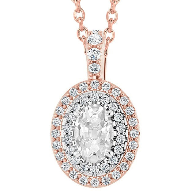 Pendentif Halo Oval ancienne mine Cut Réel Diamond 6 Carats Bicolore