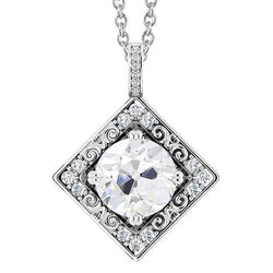 Pendentif Halo Réel Diamant Carré Avec Chaîne Ancienne Taille Griffes Serti 4 Carats