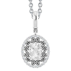 Pendentif Halo Réel Diamant Or Blanc Ovale ancienne mine Cut 3 Carats Avec Chaîne