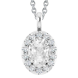 Pendentif Halo Réel Diamant Ovale Taille Ancienne Mine 6.50 Carats Or Blanc 14K
