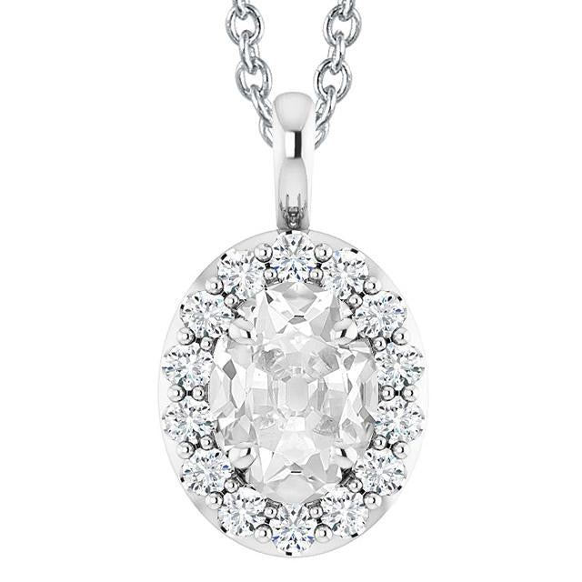 Pendentif Halo Réel Diamant Ovale Taille Ancienne Mine 6.50 Carats Or Blanc 14K