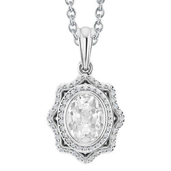 Pendentif Halo Réel Diamant Ovale Vieux mineur Lunette Sertie 4.50 Carats Or Blanc