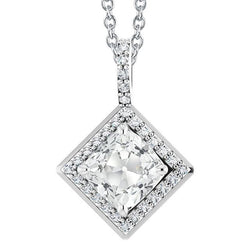 Pendentif Halo Réel Diamant Rond & Coussin Vieux Mineur Avec Chaîne 7.50 Carats