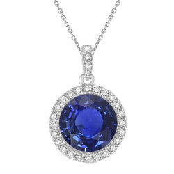 Pendentif Halo Rond Saphir de Ceylan Or Bijou Femme 5.25 Carats