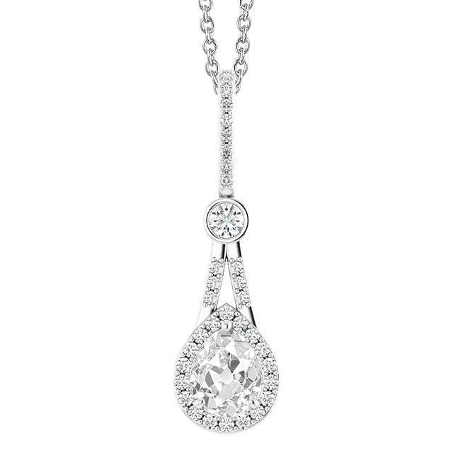 Pendentif Halo Véritable Diamant Avec Bélière Ronde & Poire Taille Vieille Mine 2.50 Carats