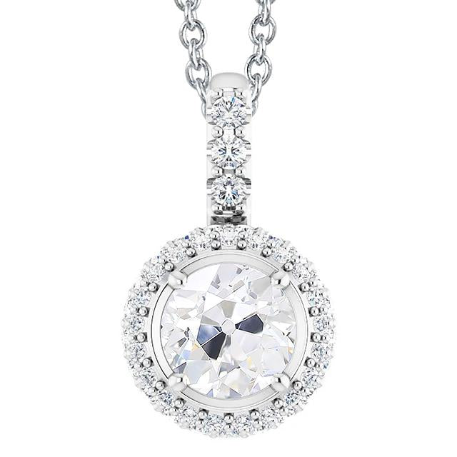 Pendentif Halo Véritable Diamant Or 14K Taille Ronde Vieux mineur 4.50 Carats