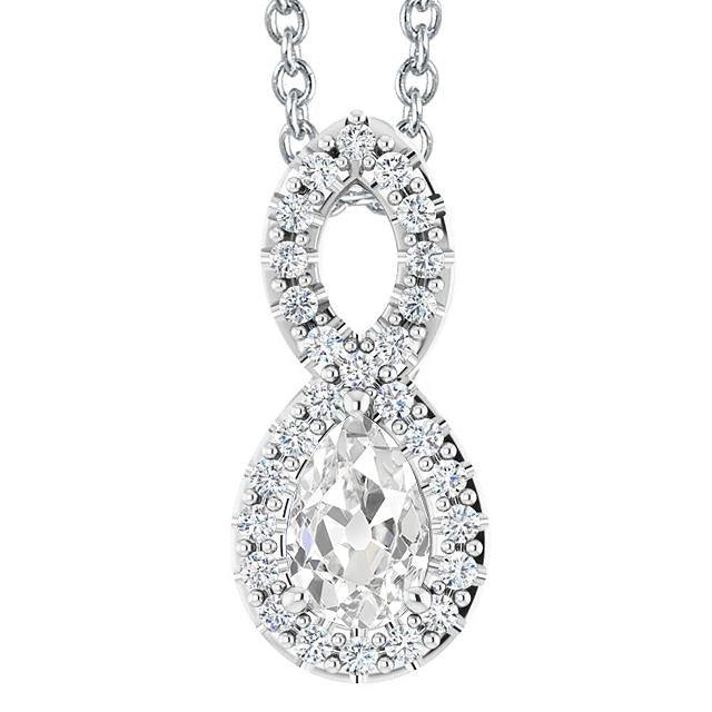 Pendentif Halo Véritable Diamant Or Blanc Poire ancienne mine Cut 5 Carats Sertie Griffe