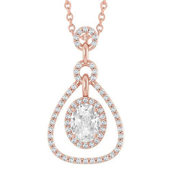 Pendentif Halo Véritable Diamant Rond & Ovale Taille Ancienne Or Rose 4 Carats