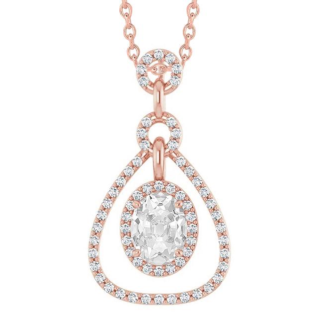 Pendentif Halo Véritable Diamant Rond & Ovale Taille Ancienne Or Rose 4 Carats