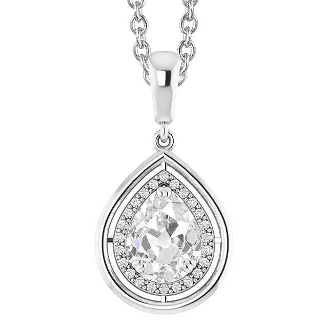 Pendentif Halo Véritable Diamants Or Blanc Rond & Poire Taille Vieille Mine 3 Carats